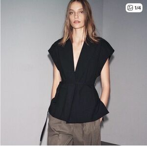 Black V-Neck Wrap Top - Brand Zara
